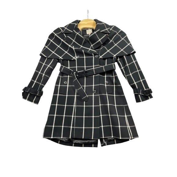 The Limited Scandal Collection Black Plaid Drap Coat Small  Lined Belted Heavy - Picture 1 of 8